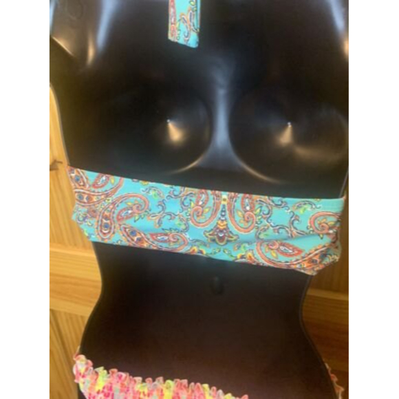 Victoria Secret bathing suit top,teal, Halter,bow,Sz M , Boho, Paisley,edging - Picture 5 of 8